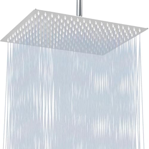 Image of Extra Large Rain Shower Head, High Flow Stainless Steel Rectangle Rainfall Shower, Waterfall Bath Shower Body Covering, Ceiling or Wall Mount (40cmx30cm, Chrome Finish)