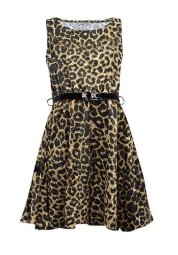 Image of Womens Sleeveless Belted Tartan Check Print Skater Flared Dress size UK 8-26 (Brown Leopard, 18)