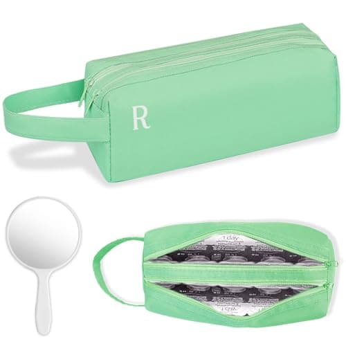 Image of OBUSATT Daily Contact Lens Organizer with Hand Mirror Portable Storage Case for Daily Contact Lenses Travel Storage Case with Clearly Labeled R & L, Each Hold 30 PCS Total Hold 60 PCS (Green)