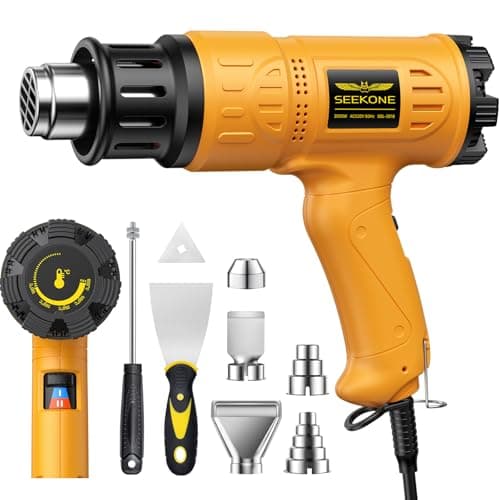 Image of SEEKONE 2000W Professional Hot Air Gun 50℃- 600℃ Variable Temperature Control with 2-Temp Settings, Overload Protection, Double Heating Wire Fast Heating, 7 Accessories for Shrinking PVC