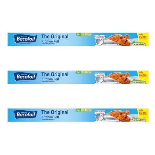 Image of The Original Kitchen Foil XL 45cm Wide x 5m Long - Pack of 3 | Premium Aluminum Foil for Cooking & Food Storage | Convenient Size | Multipurpose Kitchen Essential