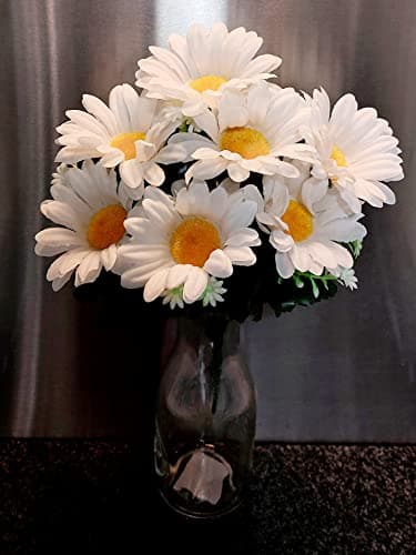 Image of Mr. Barry's White Daisy Artificial Flowers – 30cm Silk Bouquet with 7 x 9cm Daisies, Greenery & Foliage for Home Decor, Weddings, Funerals, Memorials, and Grave Displays