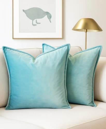 Image of Luxury Velvet Cushion Covers – Soft Decorative Throw Pillowcases for Sofa, Bed, or Chair (Set of 2) (Duck egg, 55 x 55cm (Pack of 2))