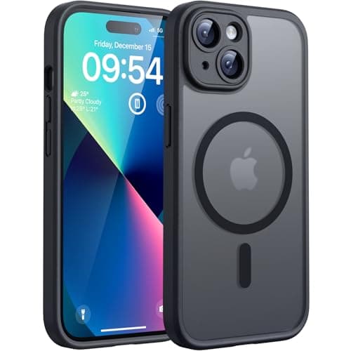 Image of TOCOL for iPhone 13 Case, Fit for MagSafe, Upgraded Full Camera Protection, 14FT Military Grade Shockproof Magnetic Thin Slim Frosted Translucent Matte Back Phone Cover (Black)