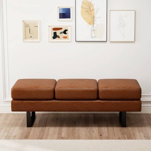 Image of SFAREST 3-Seater Waiting Room Bench, Upholstered Reception Bench Chairs with Removable Cushions, Indoor Long Ottoman Seat for Entryway Office Conference Room Salon (Brown)