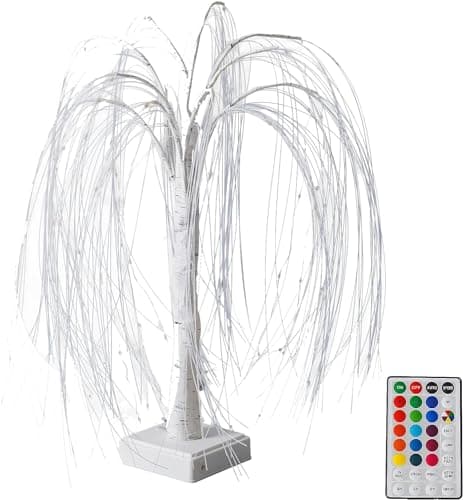 Image of 60cm Illuminated Willow Tree, 60 LEDs Willow with Remote Control Dimming, Indoor Wicker Christmas Tree Lights Ornaments for Christmas Wedding Home Decoration