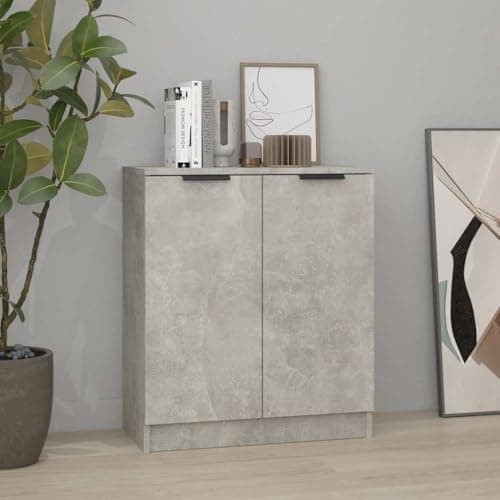 Image of GFMGUEMV Concrete Grey Engineered Wood Sideboard Cabinet 60x30x70 cm, Multifunctional Storage Unit for Displaying Decorative Objects with Ample Space for Living Room or Hallway Organization
