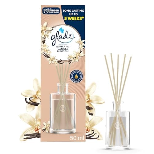Image of Glade Reed Diffuser, Home Fragrance Infused with Essential Oils, Room Air Freshener With Up to 5 Weeks of Continuous Fragrance, Vanillla Blosson, 50ml