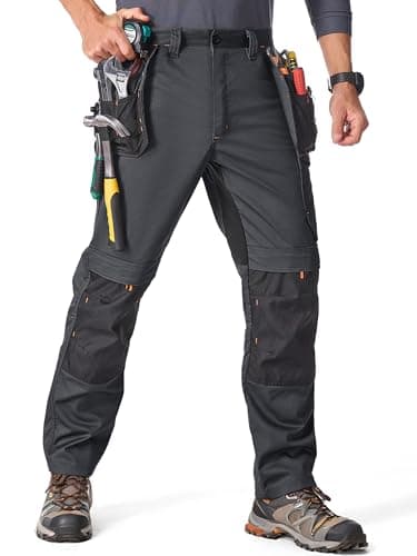 Image of mosingle Men's Work Trousers Durable Stretch Cargo Construction Trousers Heavy Duty Safety Workwear with Multiple Pockets #9927-Grey-34