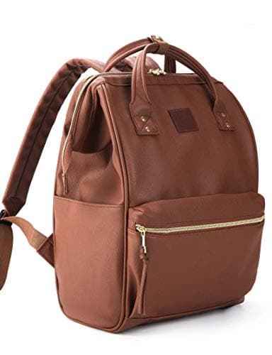 Image of Kah&Kee Leather Laptop Backpack for Women, 14-15 Inch Professional Work Bag, Water-Resistant Vegan Leather Doctor Bag Backpack for Teacher, Nurse & Travel, Fits MacBook Pro 15 (Brown,Medium)