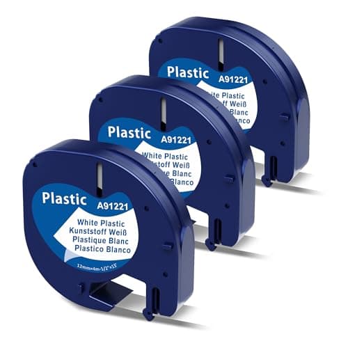 Image of 3 X 91201 Label Tape Replacement for Dymo Letratag Tape Plastic White S0721610 12mm x 4m, Label Maker Tape Compatible with Dymo Letratag LT-110T LT-100H LT-100T QX50 XR XM 2000, Black on White