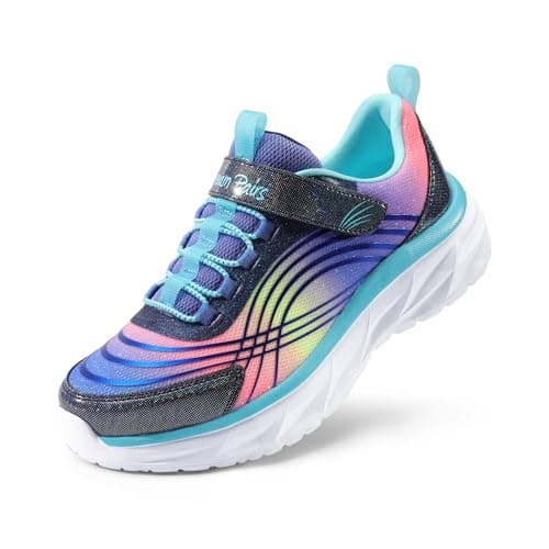 Image of DREAM PAIRS Girls Running Tennis Shoes Sneakers for Kids Sport Athletic Shoes Thick Sole Casual Walking Shoes for Little/Big Kids,Size 11 Little Kid,Purple/Rainbow,SDRS2405K