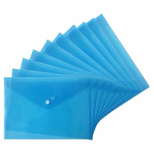 Image of JMS we create smile - Plastic Wallets A4 - (Pack of 30) Waterproof Plastic Folders for Documents 33 x 23cm Assorted Colours Popper Wallet A4 with Snap Button (Blue)