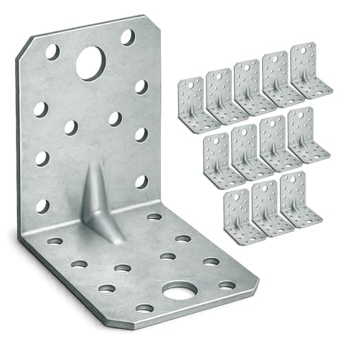 Image of OMIDEAS 12 x Reinforced Angle Brackets (70 x 70 x 55 x 1.5) Heavy Duty Corner Connecting Braces with Beading Timber Wood Metal Joining Fixing L Galvanised Sheet Connector