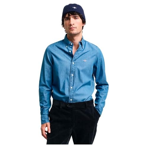 Image of GANT Men's Slim Indigo Bd Dress Shirt, Semi Light Blue, S
