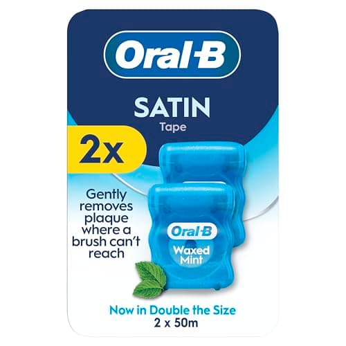 Image of Oral-B Satin Tape Floss, Removes Plaque, Waxed Dental Floss for Tight Spaces, for a Fresh, Clean Feeling, Mint Flavour 50m Roll