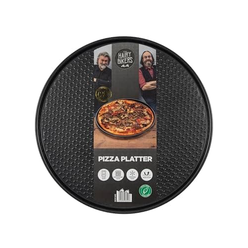 Image of Hairy Bikers Bakeware, Pizza Tray, Non-Stick Coating, PFOA Free, Oven Safe, Dishwasher Safe, Freezer Safe, Black