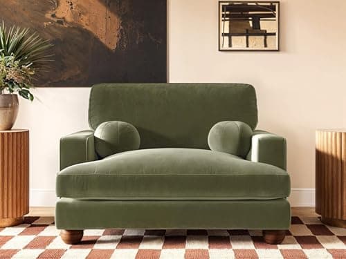 Image of Solace+Co Addison Loveseat Khaki Green Velvet with Caster Legs