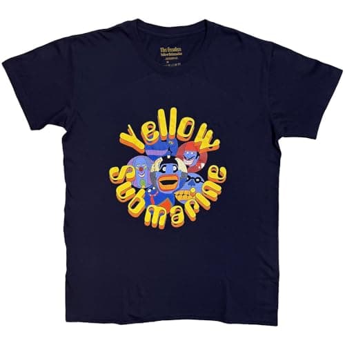 Image of The Beatles T Shirt Yellow Submarine Baddies Logo Official Mens Navy Blue XXL