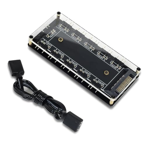 Image of HATMINI 5V 3Pin ARGB LED Hub, 10 Way 5V 3Pin RGB Splitter Controller with Acrylic Shell and 3M Adhesive, Expands Motherboard ARGB Interface to 8 Channels, Compatible with Desktops and Servers