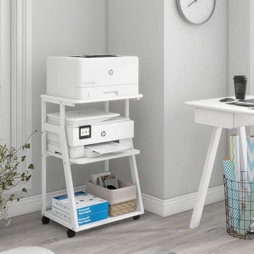 Image of PUNCIA 50x40x75cm 3 Tier Printer Table with Storage, Rolling Cart with Adjustable Shelf for Home Office Organization, Stand for Heat Press, 3D Printer (White)