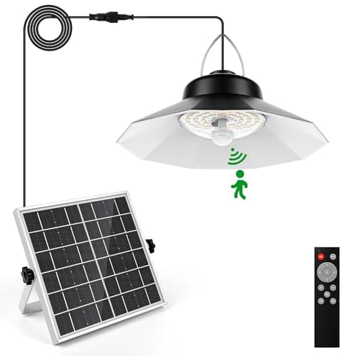 Image of Solar Shed Light Indoor Outdoor, Motion Sensor Solar Pendant Light with Remote Control, 3 Colour Temperatures 5 Lighting Modes, IP65 Waterproof for Gazebo, Garage, Garden, Chicken Coop