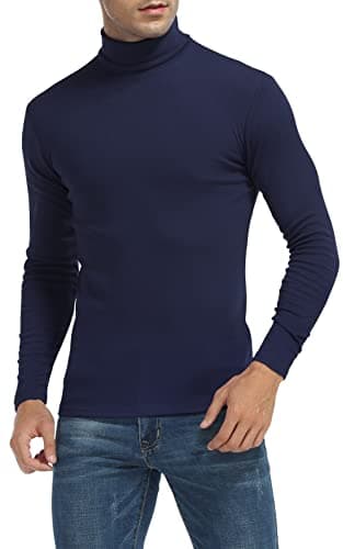 Image of MLANM Men's Turtleneck Jumper Slim Fit Tops Turtleneck Long Sleeve Shirts Pullover High Roll Neck Tops Sweater, Navy 2XL