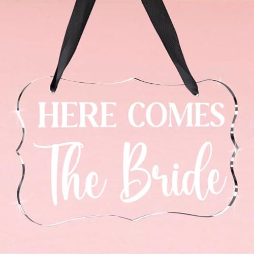 Image of Acrylic Wedding Sign, Bridal Shower Gifts, Here Comes The Bride Sign for Ceremony, Modern Font Hanging Signs, Acrylic Wall Art for Wedding Reception Decorations and Event Party (Clear)