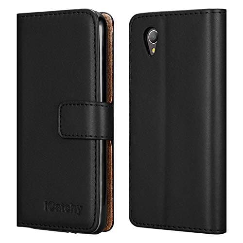 Image of iCatchy For Alcatel 1 2021 Case - Wallet Book [Stand View] Card Case Cover Premium Leather Folio Case for Alcatel 1 (Black)