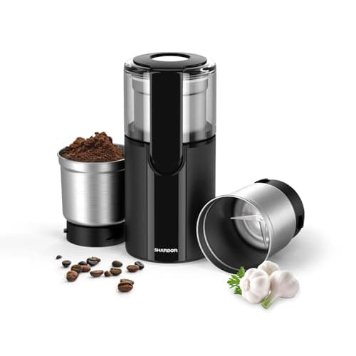 Image of SHARDOR Coffee & Spice Grinders Electric with 2 Removable Stainless Steel Bowls for Dry or Wet Grinding, 70g,Black