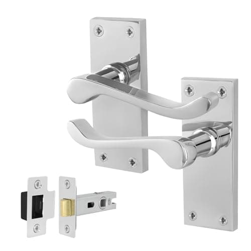 Image of EAI Chrome Victorian Scroll Latch Handle Set, 1 Pair Polished Chrome Internal Lever Door Handles on Backplate and Latch 64mm