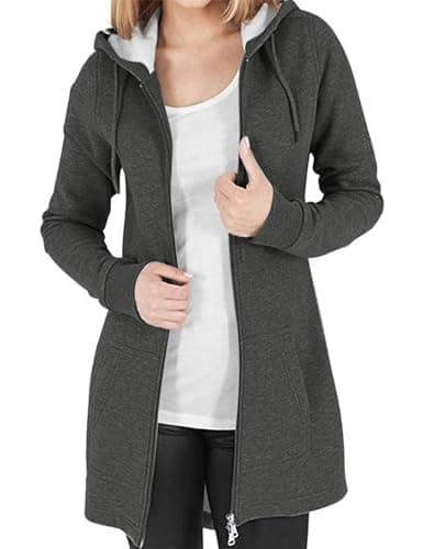 Image of Vancavoo Hoodie Womens Long Hoodies Ladies Sweatshirts Casual Long Sleeves Zip Up Hoodie Plain Sweatshirt Plus Size Tops Shirt Pullover Warm Cardigans Autumn Jumper Jacket with Pockets(Dark Gray,L)