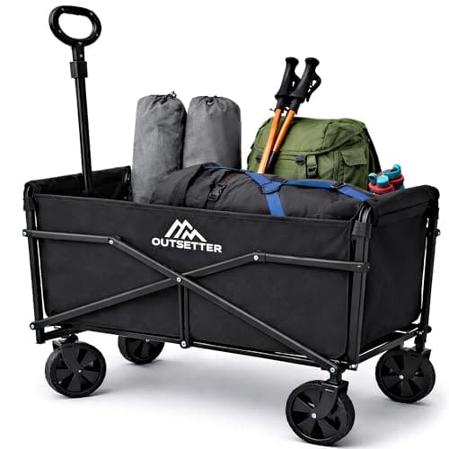 Image of 70L Folding Trolley on Wheels, Festival Trolley Cart with Adjustable Handle, Collapsible Foldable Wagon for Camping, Garden, Beach, Shopping, Outdoor