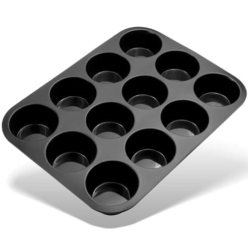 Image of Eidoct 12 Hole Muffin Tray with PFOA Non Stick, Robust 1mm Carbon Steel, 35 x 27cm Cupcake Tin, Non Stick Sturdy Cupcake Baking Muffin Tray Yorkshire Pudding Baking Pan