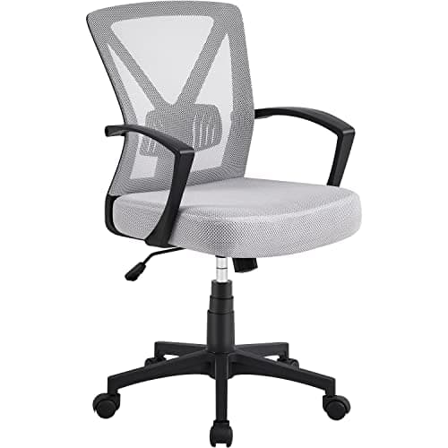 Image of Yaheetech Office Desk Chair Executive Task Chair Mid-Back Computer Chair with Armrest Adjustable Lumbar Support and Rolling Wheels for Study and Works, Light Grey