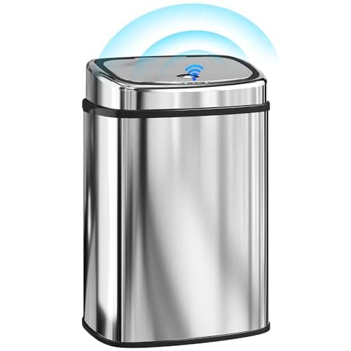 Image of HOMCOM 50L Automatic Sensor Bin, Touchless Stainless Steel Kitchen Rubbish Bin, Hands-Free Infrared Waste Dustbin, Motion Trash Can with Manual Button for Home Office, Silver
