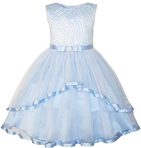 Image of Sunny Fashion JT96 Flower Girls Dress Blue Belted Wedding Party Bridesmaid Age 10 Years