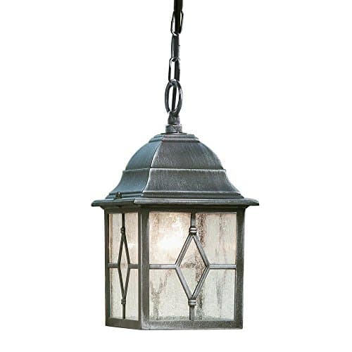 Image of Britalia Black & Silver Outdoor Traditional Lead Glass Lantern Pendant Light 600mm - 1 x E27 ES Large Edison Screw Light Bulb Required (Not Included) | Suitable for Standard or Smart LED Lamps