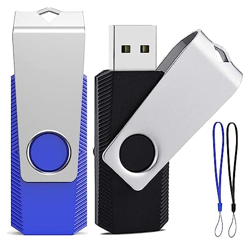 Image of ABLAZE 2GB USB Stick 2 Pack 2GB Memory Stick Swivel Design USB 2.0 Flash Drive Fold Storage USB Drive with Lanyard (2G, 2 Colors: Black Blue)