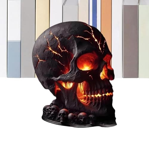 Image of Manolyee Halloween Lamp | Skull Flame Desk Lamp Halloween Decorations | Gothic Home Decorations Spooky Decor for Party Living Room Table Shelf Holiday Fireplace Indoor Outdoor