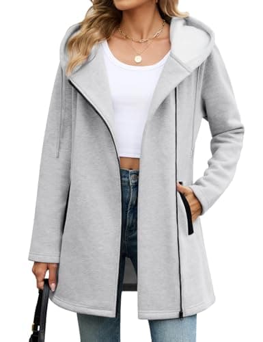 Image of Vancavoo Zip up Hoodie Women Fleece Long Sleeve Sweatshirts Ladies Casual Fall Jacket Lightweight Coat Loose Hooded Outwear with Pockets,Light grey,XL