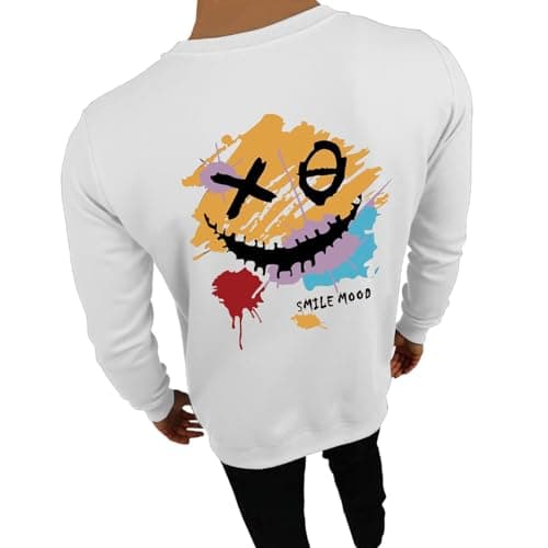 Image of Pullover Men's Sweatshirts, Casual Sweatshirt without Hood, Loose Fit, Pullover for Daily Life, Printed Design, Stylish and Comfortable for Autumn and Winter, Perfect Pullover Men Black, White, S