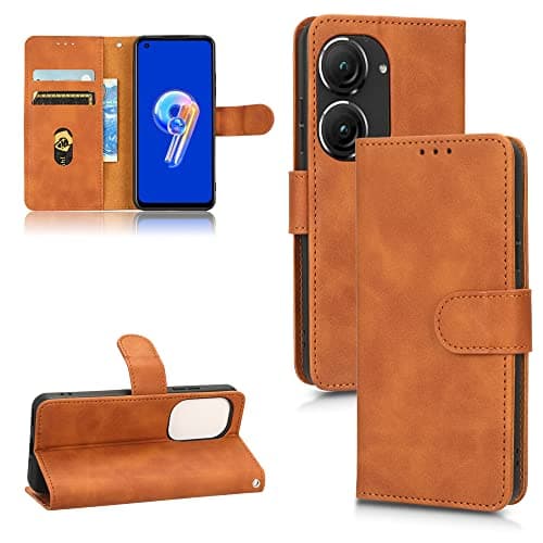Image of Rfvzubemok Compatible with Asus Zenfone 9 5G Flip Wallet Cover,Compatible with Asus Zenfone 9z 5G Kickstand Magnetic Closure Brown