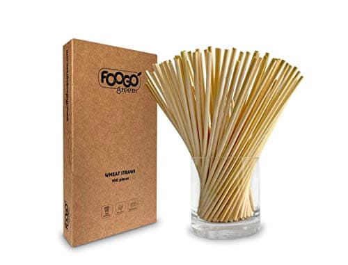 Image of FOOGO Green 500pcs Wheat Drinking Disposable Straws, Like Paper and Natural Hay Straws, Eco Friendly Biodegradable, for Juice and Cocktails, Gluten Free, Picnic Camping Wedding Party