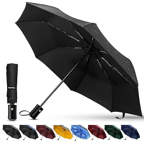Image of TechRise Umbrella, Compact Strong Windproof Automatic Umbrellas, Folding Lightweight, Portable Travel Golf Umbrella for Rain, One Button Auto Open and Close