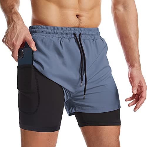 Image of Danfiki Mens Running Shorts Men's Gym Sports Short 2 in 1 with Phone Pocket Lightweight Quick Drying Cobalt Blue