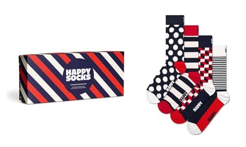 Image of Happy Socks, 4-Pack Gift Box Crew Socks, Classic Navy Socks Gift Set for Men and Women, Size 41-46