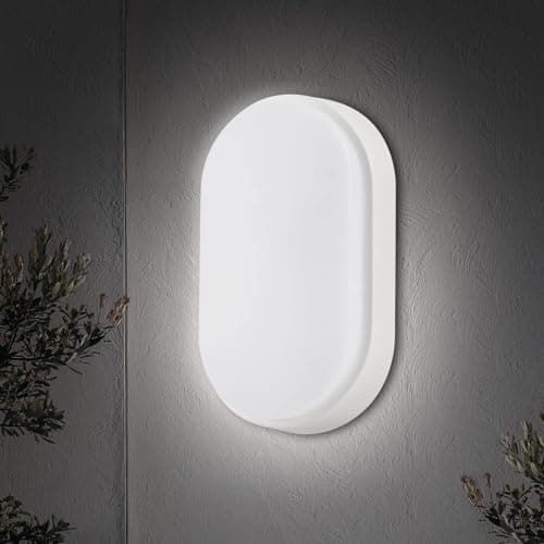 Image of 18W LED 4000K IP65 Flush Wall Mounted Oval Bulkhead Light Fitting with White Trim for Indoor, Outdoor, Bath, Office, Hallway, Corridor, Utility, Garden, Shed, Workshop, Patio etc- Improved Version