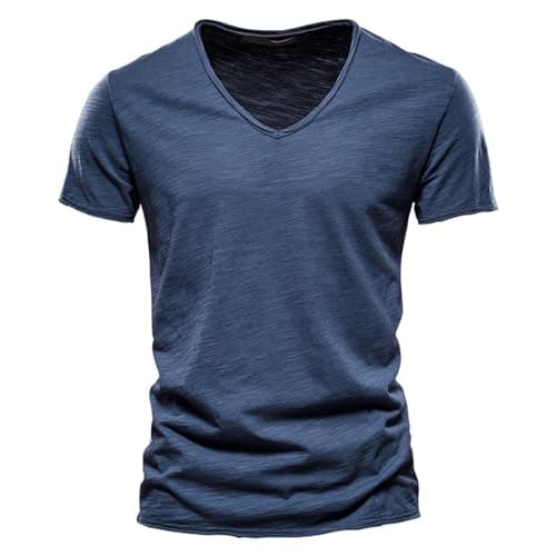 Image of Men's Short Sleeve T Shirts Casual V Neck Cotton Summer Tees for Men Navy