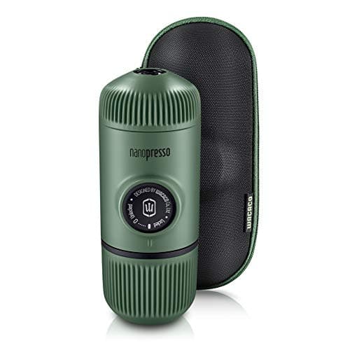 Image of WACACO Nanopresso Portable Espresso Maker Bundled with Protective Case, Upgrade Version of Minipresso, Mini Travel Coffee Machine, Perfect for Camping, Travel and Office (New Elements Moss Green)